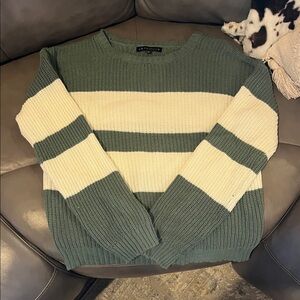 Cozy Kids Striped Sweater - Green and Cream